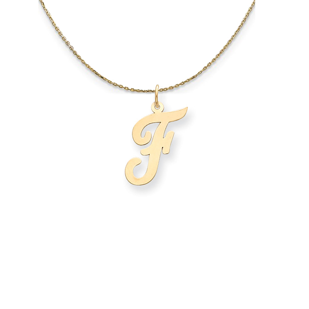 14k Yellow Gold Medium Script Initial F Necklace, Item N24619 by The Black Bow Jewelry Co.