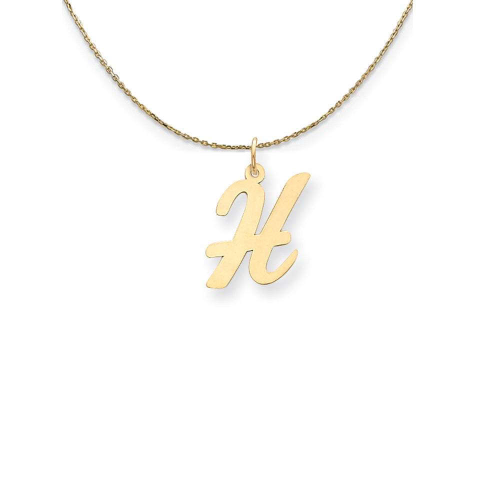 14k Yellow Gold Medium Script Initial H Necklace, Item N24621 by The Black Bow Jewelry Co.
