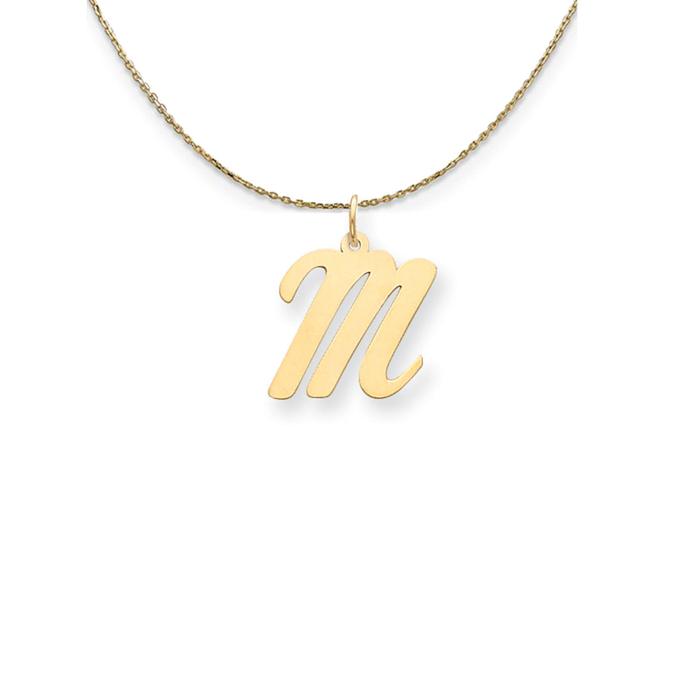 14k Yellow Gold Medium Script Initial M Necklace, Item N24626 by The Black Bow Jewelry Co.