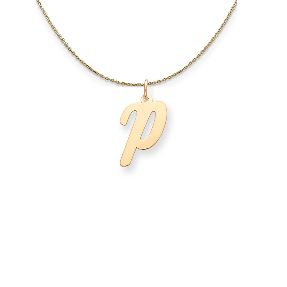 14k Yellow Gold Medium Script Initial P Necklace, Item N24629 by The Black Bow Jewelry Co.