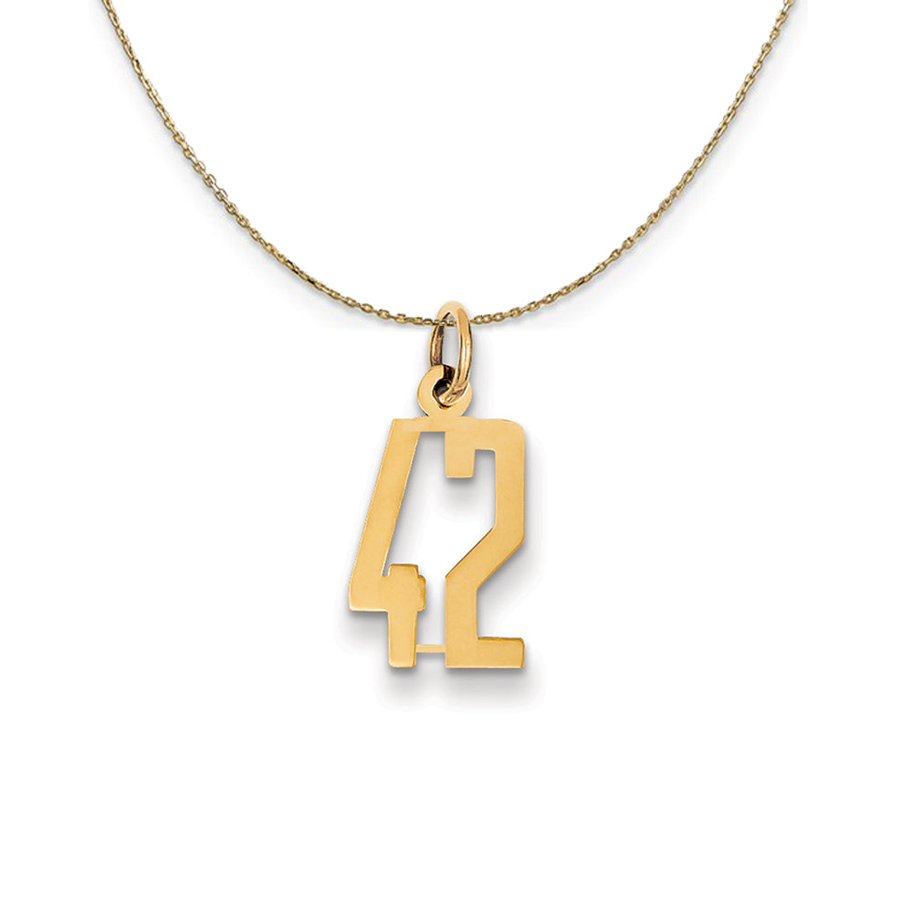 14k Yellow Gold, Alumni Small Elongated Number 42 Necklace, Item N24673 by The Black Bow Jewelry Co.