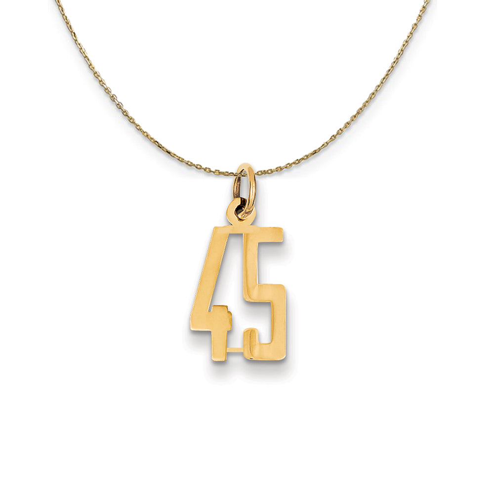 14k Yellow Gold, Alumni Small Elongated Number 45 Necklace, Item N24676 by The Black Bow Jewelry Co.