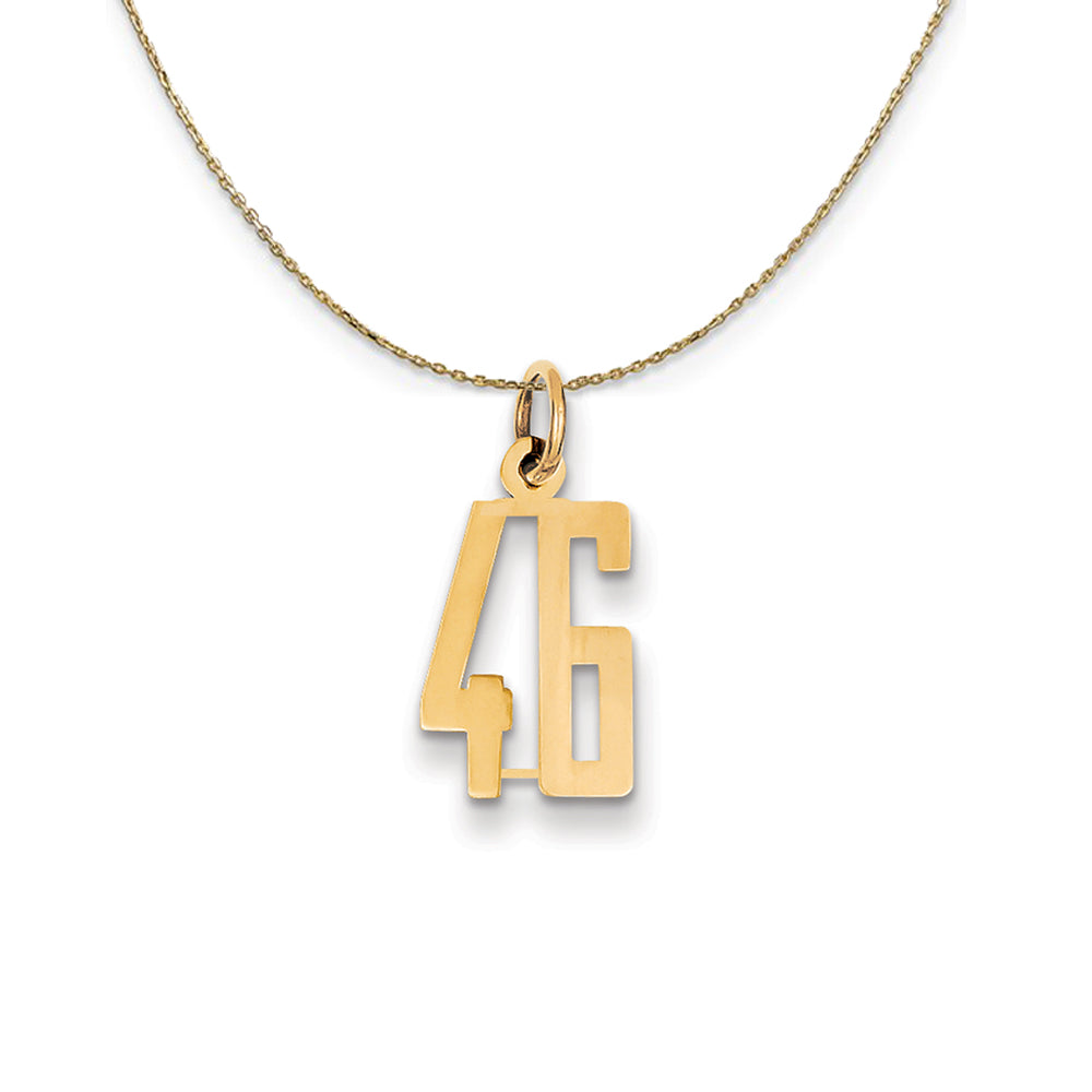14k Yellow Gold, Alumni Small Elongated Number 46 Necklace, Item N24677 by The Black Bow Jewelry Co.