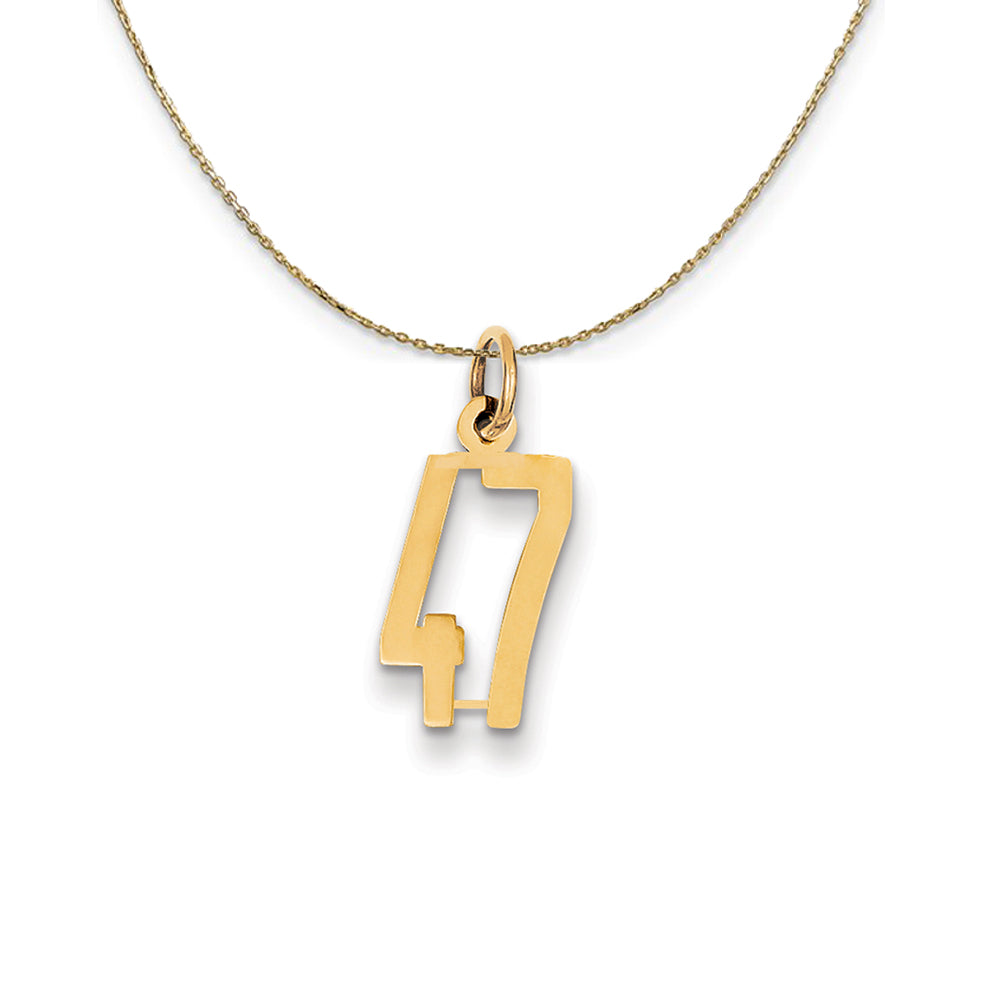 14k Yellow Gold, Alumni Small Elongated Number 47 Necklace, Item N24678 by The Black Bow Jewelry Co.
