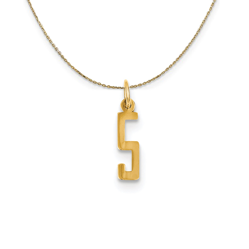 14k Yellow Gold, Alumni Small Elongated Number 5 Necklace, Item N24681 by The Black Bow Jewelry Co.