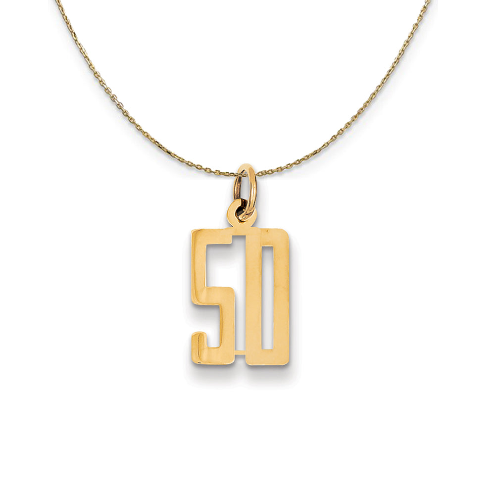 14k Yellow Gold, Alumni Small Elongated Number 50 Necklace, Item N24682 by The Black Bow Jewelry Co.