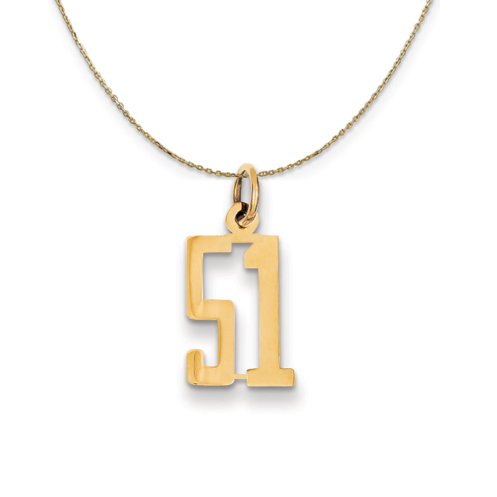14k Yellow Gold, Alumni Small Elongated Number 51 Necklace, Item N24683 by The Black Bow Jewelry Co.
