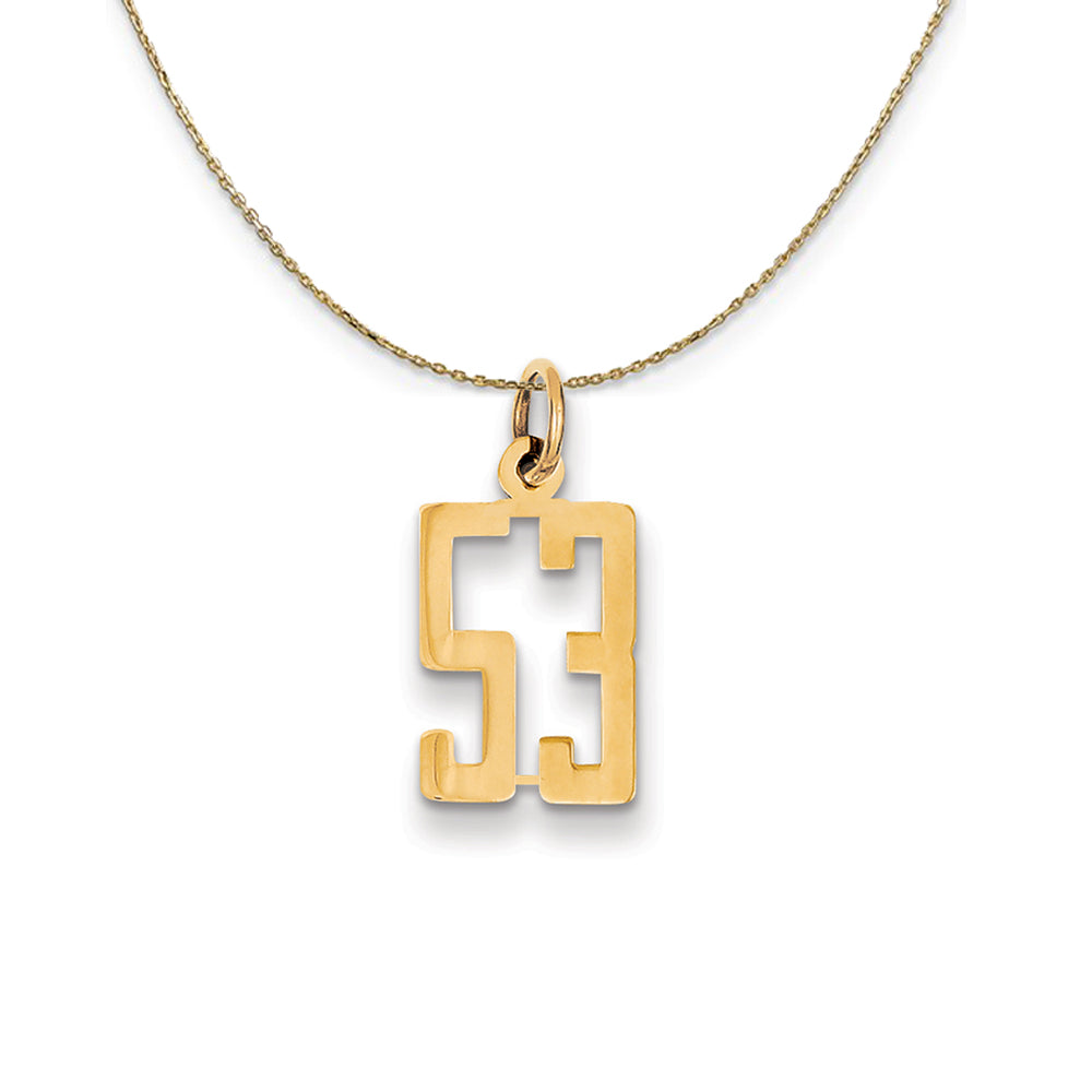 14k Yellow Gold, Alumni Small Elongated Number 53 Necklace, Item N24685 by The Black Bow Jewelry Co.