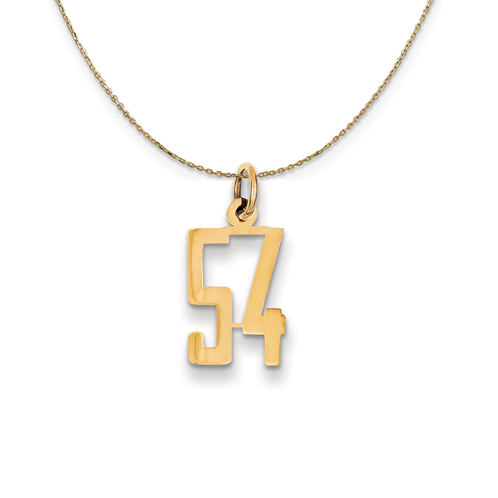 14k Yellow Gold, Alumni Small Elongated Number 54 Necklace, Item N24686 by The Black Bow Jewelry Co.