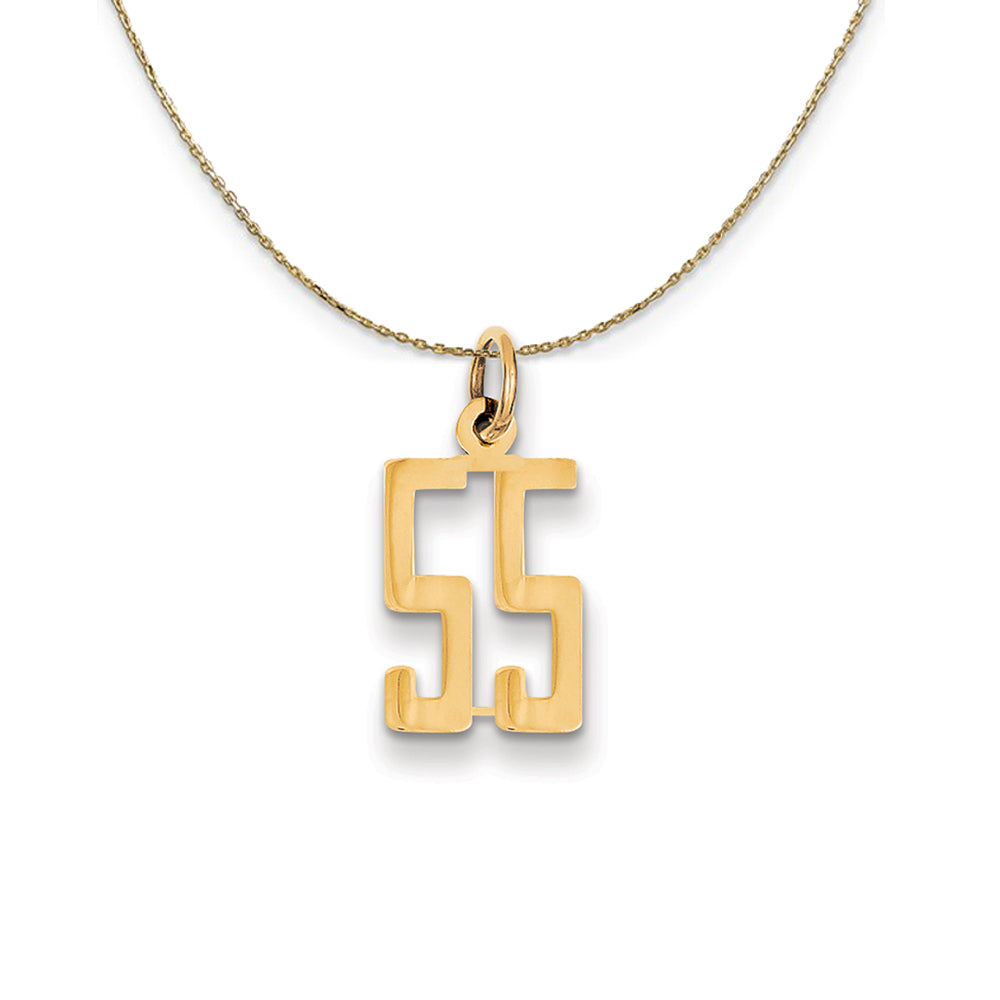 14k Yellow Gold, Alumni Small Elongated Number 55 Necklace, Item N24687 by The Black Bow Jewelry Co.