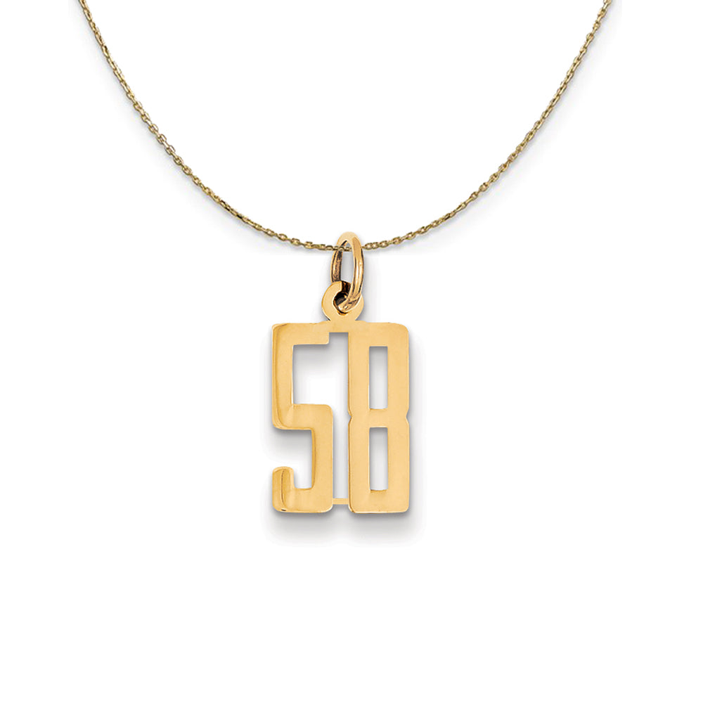 14k Yellow Gold, Alumni Small Elongated Number 58 Necklace, Item N24690 by The Black Bow Jewelry Co.