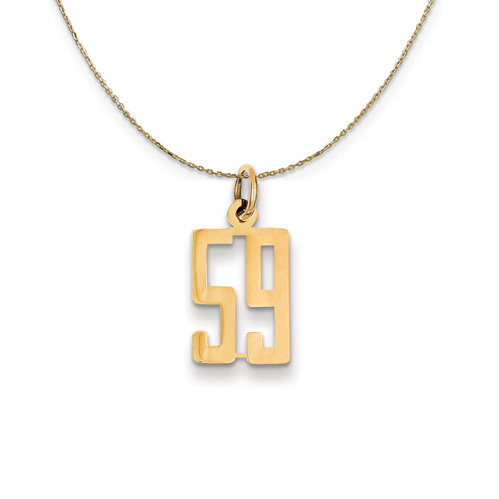 14k Yellow Gold, Alumni Small Elongated Number 59 Necklace, Item N24691 by The Black Bow Jewelry Co.