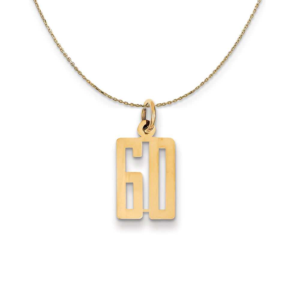 14k Yellow Gold, Alumni Small Elongated Number 60 Necklace, Item N24693 by The Black Bow Jewelry Co.