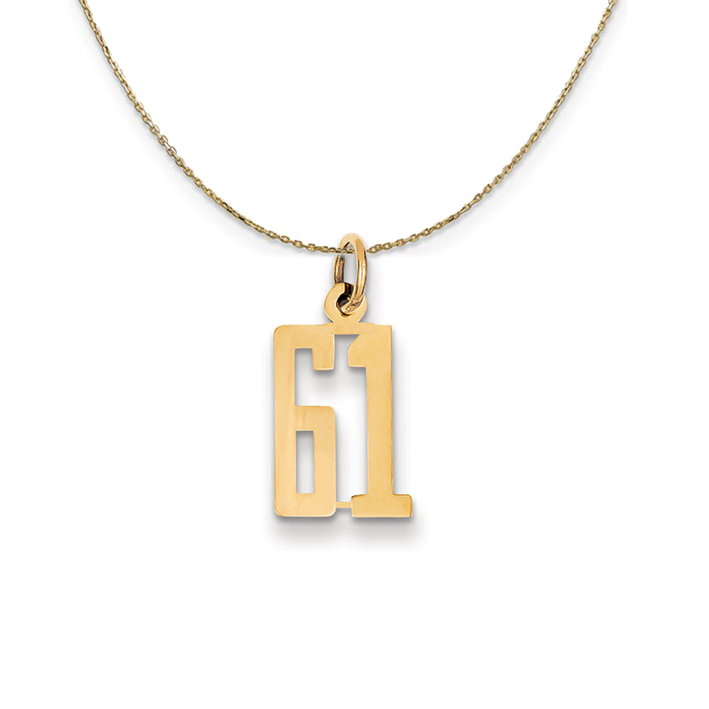 14k Yellow Gold, Alumni Small Elongated Number 61 Necklace, Item N24694 by The Black Bow Jewelry Co.