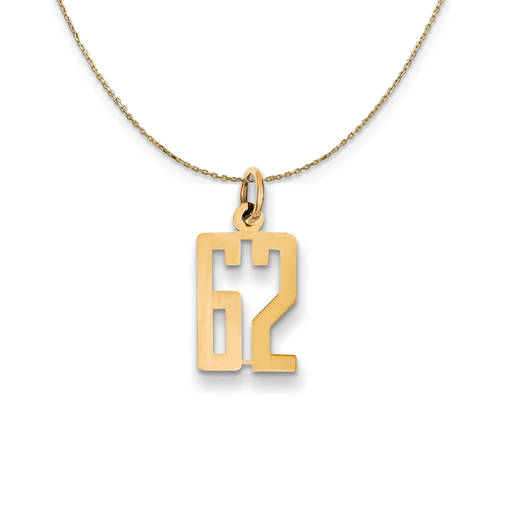 14k Yellow Gold, Alumni Small Elongated Number 62 Necklace, Item N24695 by The Black Bow Jewelry Co.