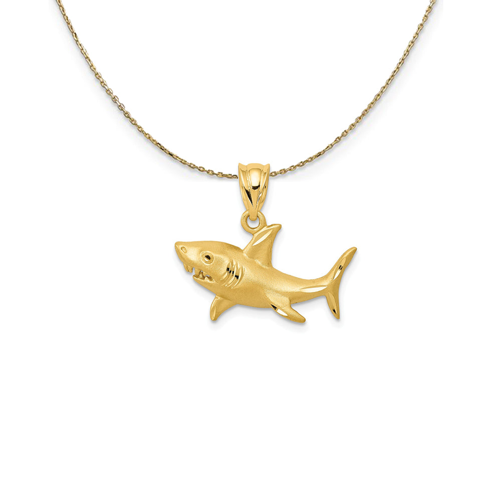 14k Yellow Gold Satin &amp; Diamond-Cut 2D Shark Necklace, Item N24754 by The Black Bow Jewelry Co.