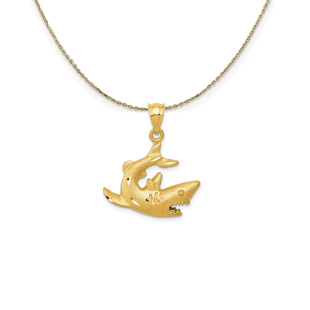 14k Yellow Gold Diamond-Cut &amp; Satin 2D Shark Necklace, Item N24755 by The Black Bow Jewelry Co.