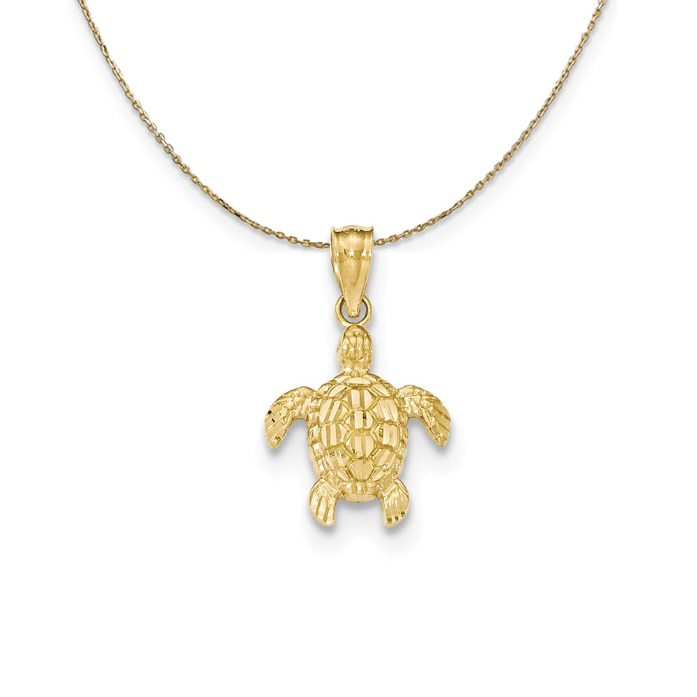 14k Yellow Gold Small Diamond-Cut Sea Turtle Necklace, Item N24759 by The Black Bow Jewelry Co.
