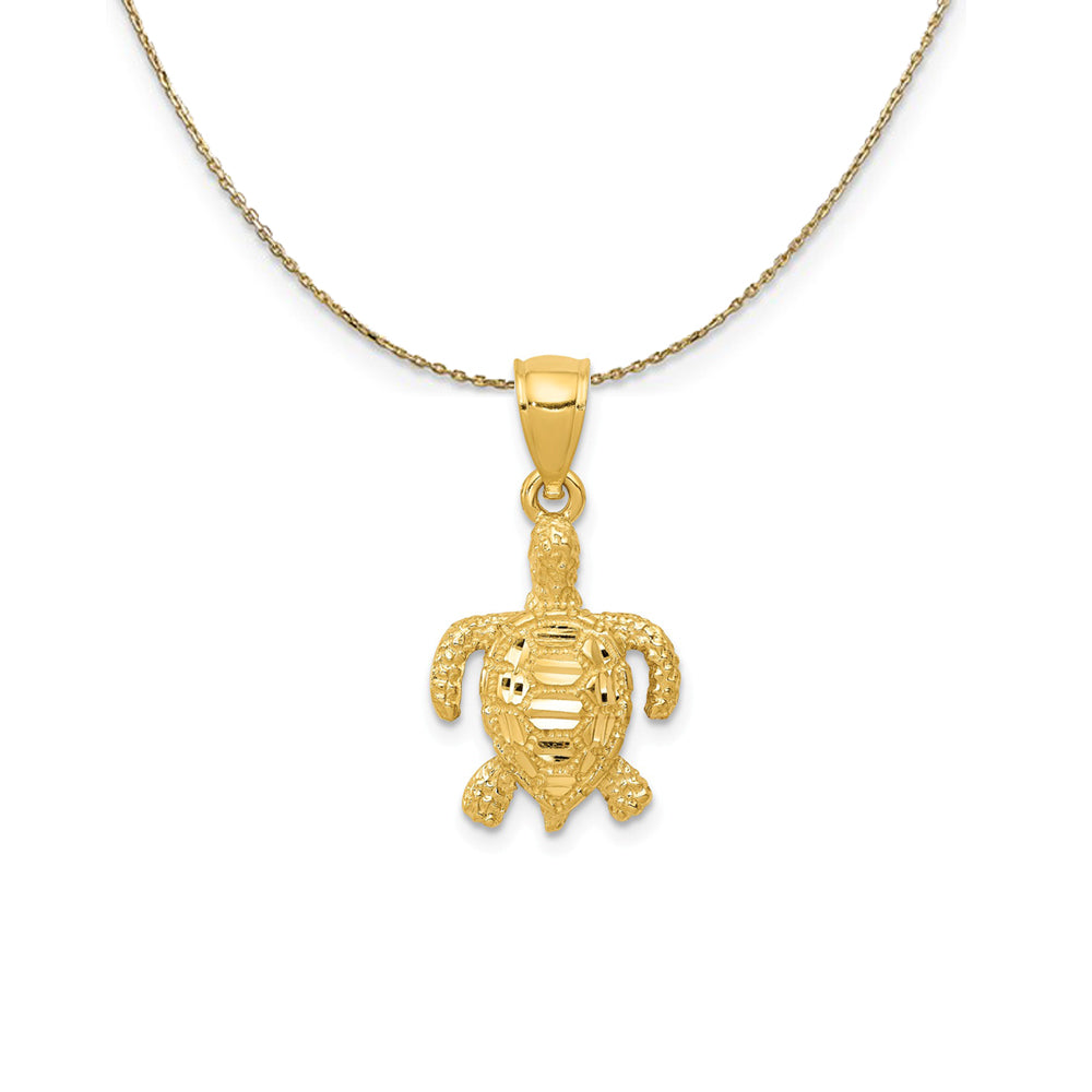 14k Yellow Gold SM 3D Diamond-Cut Sea Turtle (23mm) Necklace, Item N24760 by The Black Bow Jewelry Co.