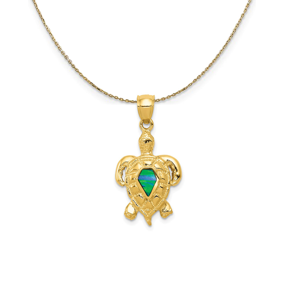 14k Yellow Gold & Synthetic Blue Opal Turtle Necklace, Item N24761 by The Black Bow Jewelry Co.