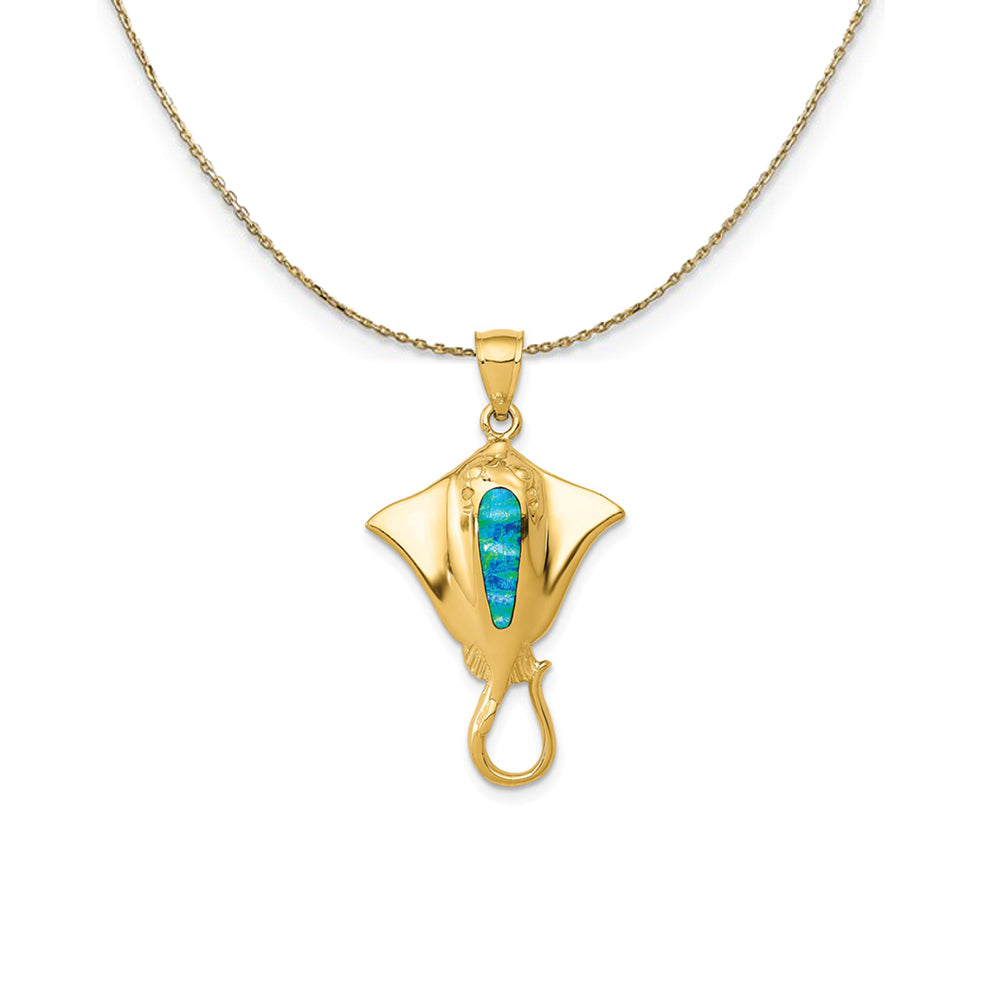 14k Yellow Gold &amp; Synthetic Blue Opal Stingray (33mm) Necklace, Item N24765 by The Black Bow Jewelry Co.