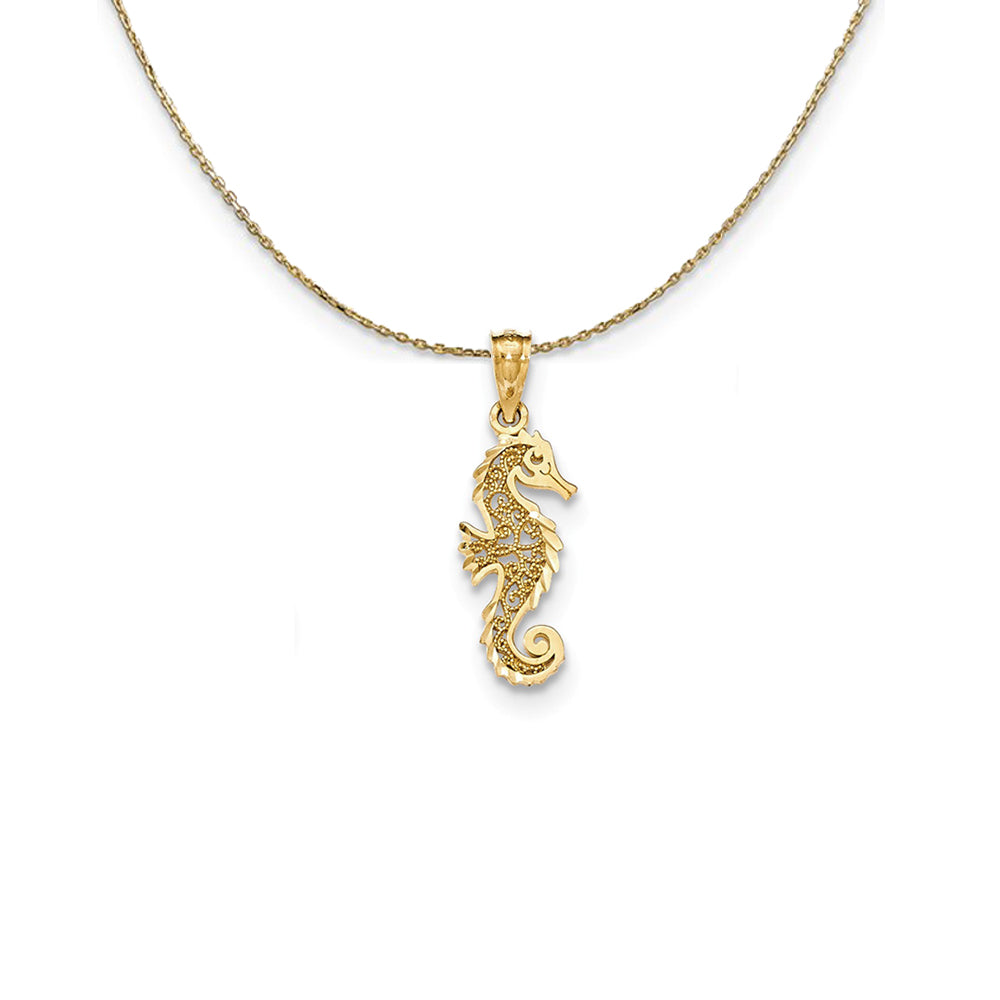 14k Yellow Gold Small Filigree Seahorse (24mm) Necklace, Item N24772 by The Black Bow Jewelry Co.