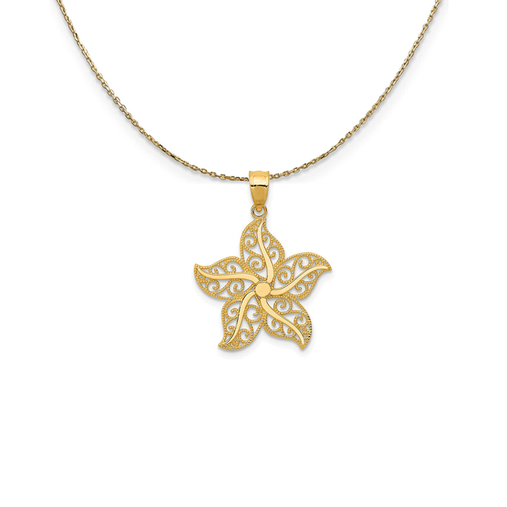 14k Yellow Gold Flat Filigree Starfish Necklace, Item N24778 by The Black Bow Jewelry Co.