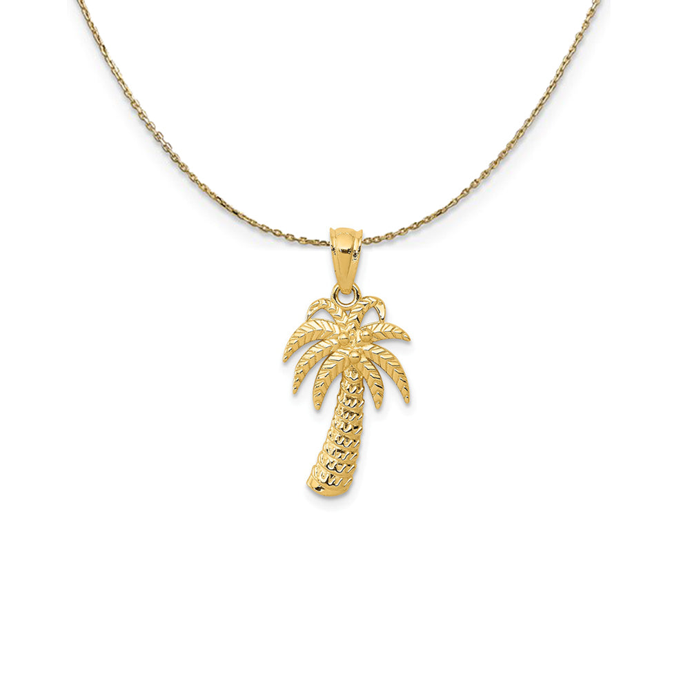 14k Yellow Gold Polished Textured Palm Tree (23mm) Necklace, Item N24787 by The Black Bow Jewelry Co.