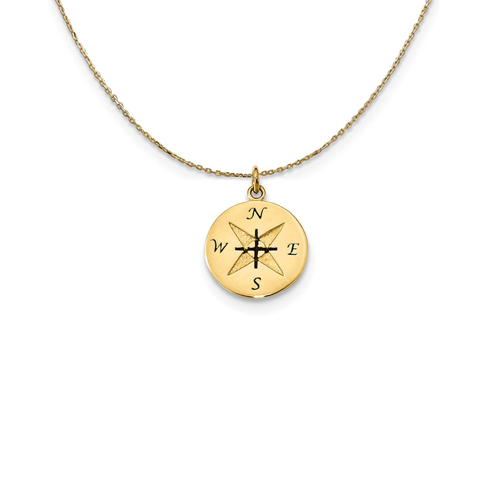 14k Yellow Gold Antiqued Compass (14mm) Necklace, Item N24795 by The Black Bow Jewelry Co.