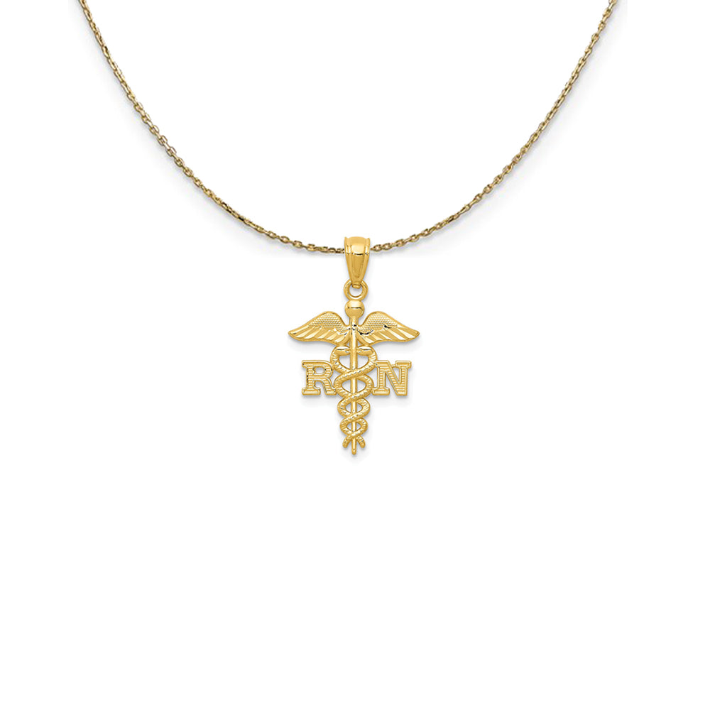 14k Yellow Gold 3D RN Nurse (25mm) Necklace, Item N24818 by The Black Bow Jewelry Co.
