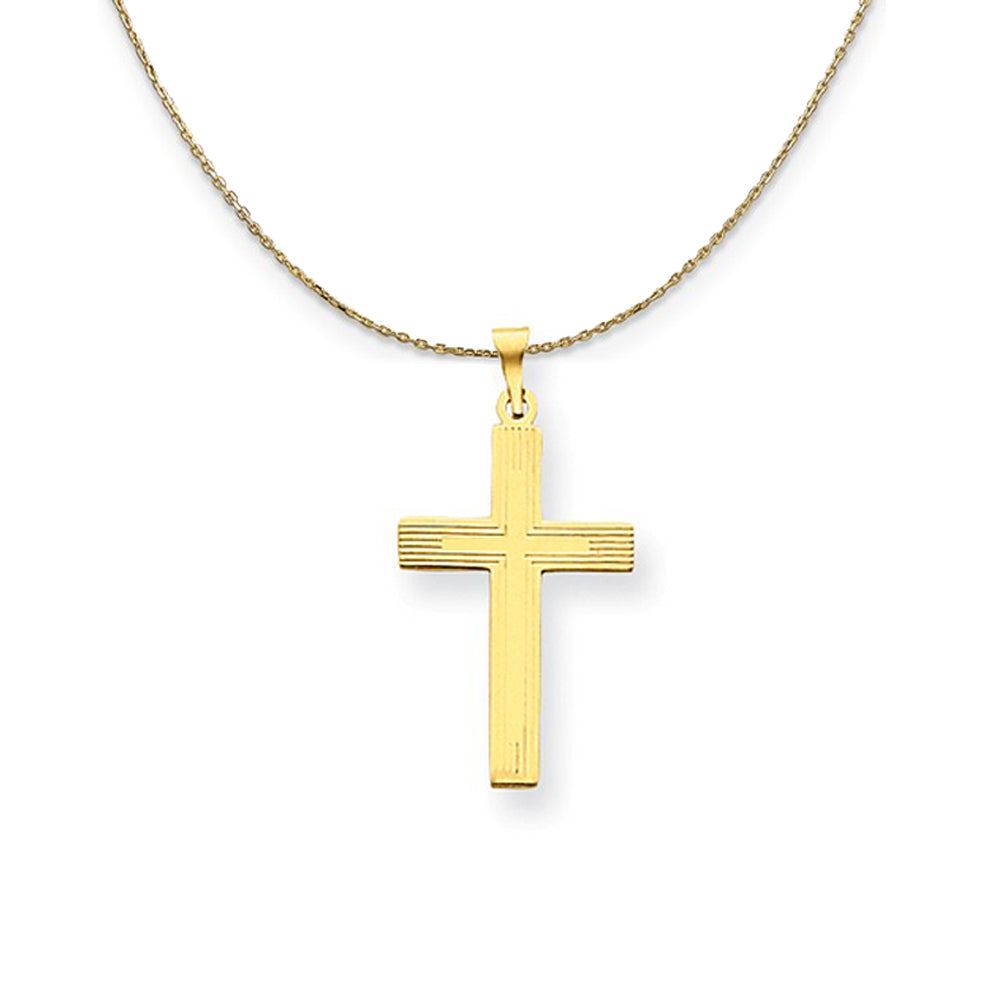 14k Yellow Gold, Textured, Latin Cross Necklace, Item N24828 by The Black Bow Jewelry Co.
