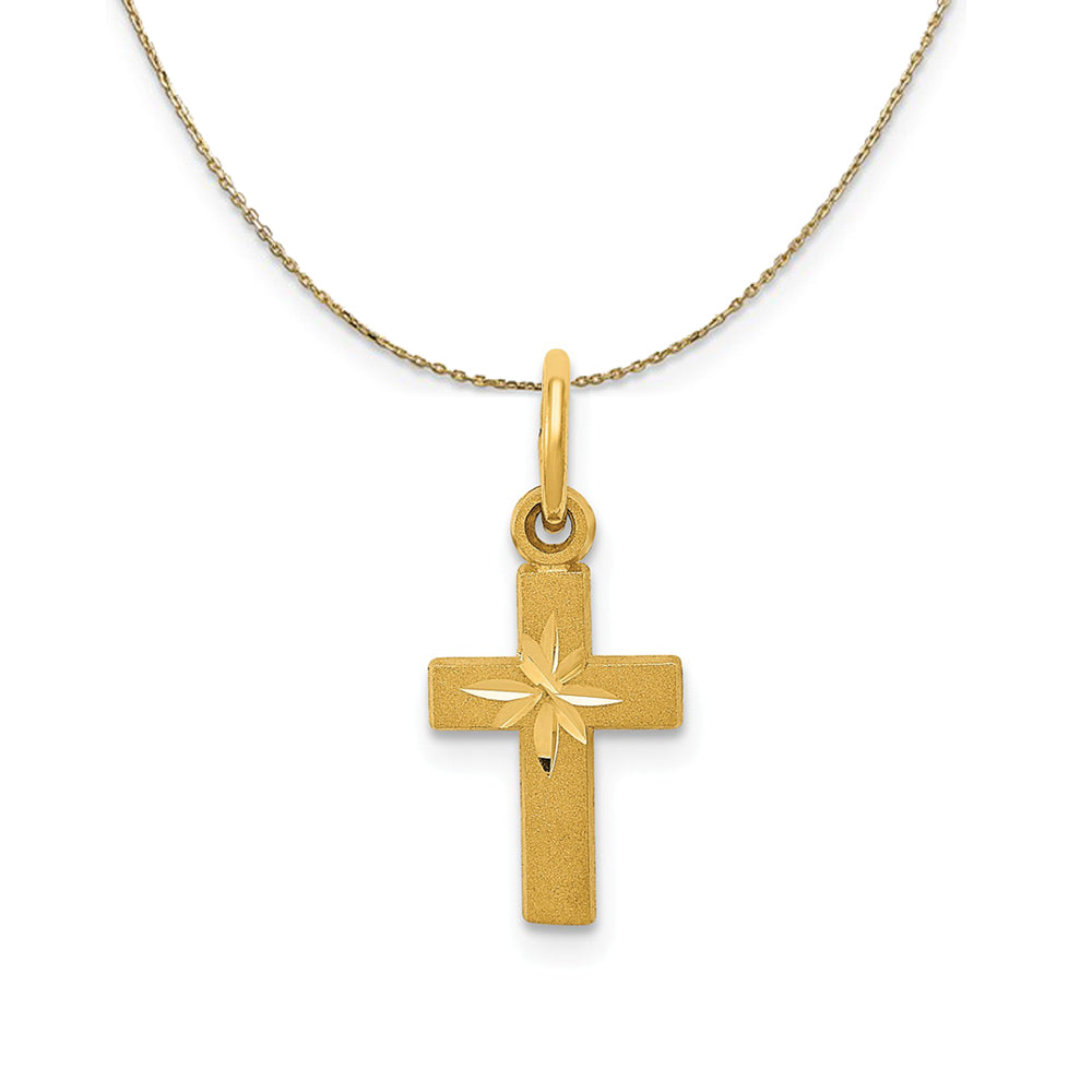 14k Yellow Gold, Dainty, Satin Cross Necklace, Item N24830 by The Black Bow Jewelry Co.