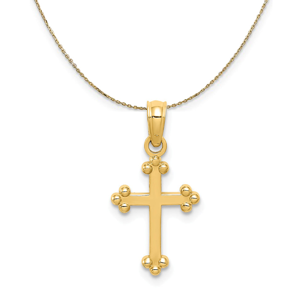 14k Yellow Gold, Dainty, Budded Cross Necklace, Item N24834 by The Black Bow Jewelry Co.