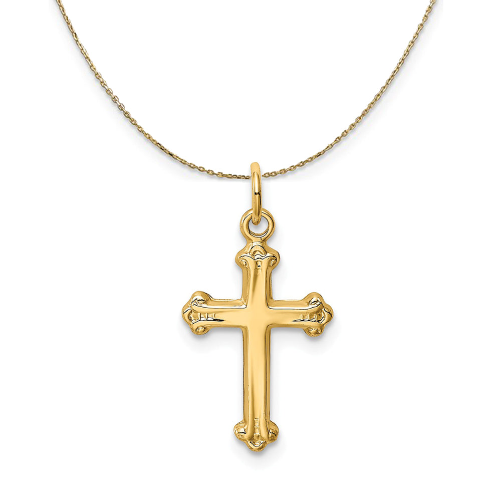 14k Yellow Gold Budded Cross Necklace, Item N24835 by The Black Bow Jewelry Co.