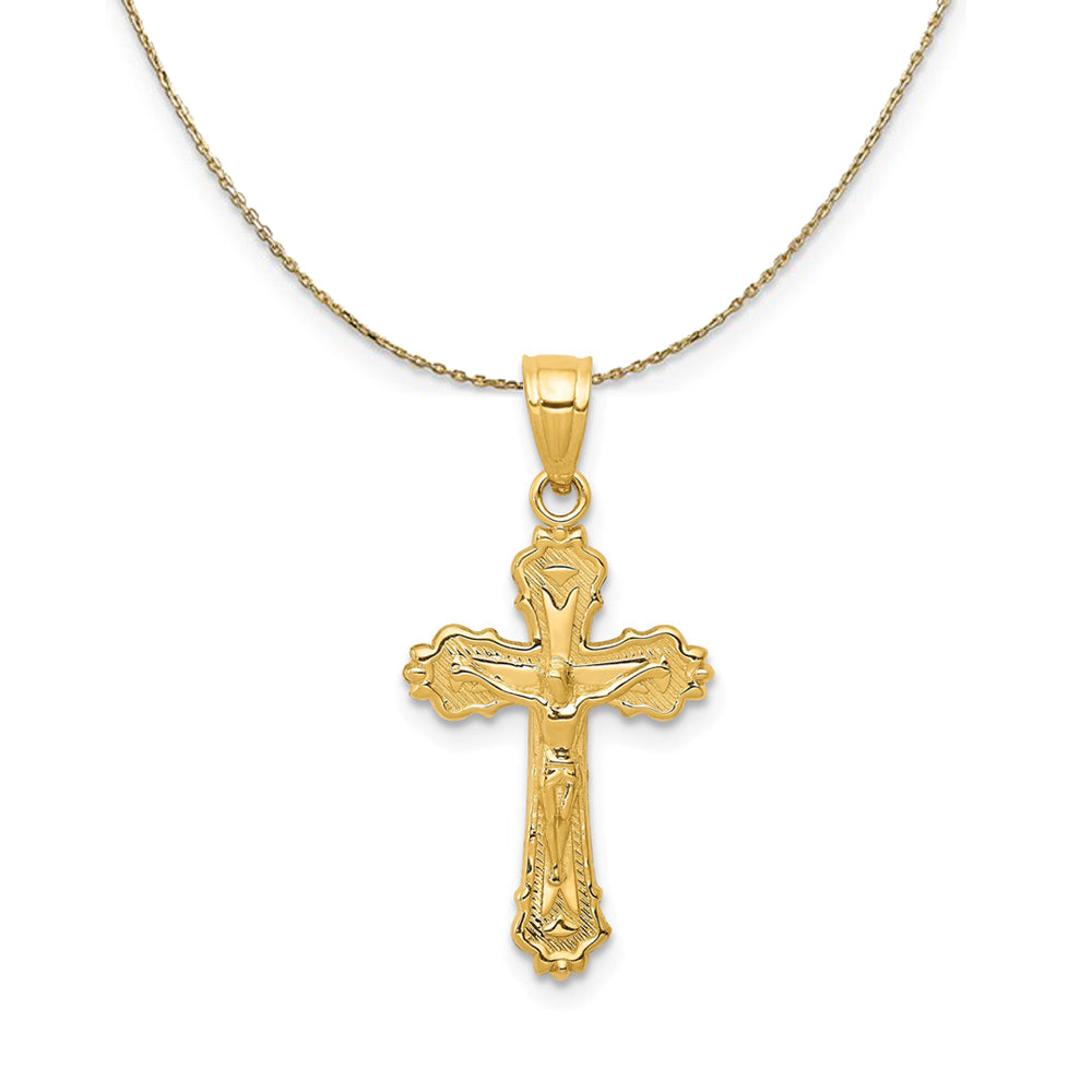 14k Yellow Gold, Budded Crucifix Necklace, Item N24841 by The Black Bow Jewelry Co.