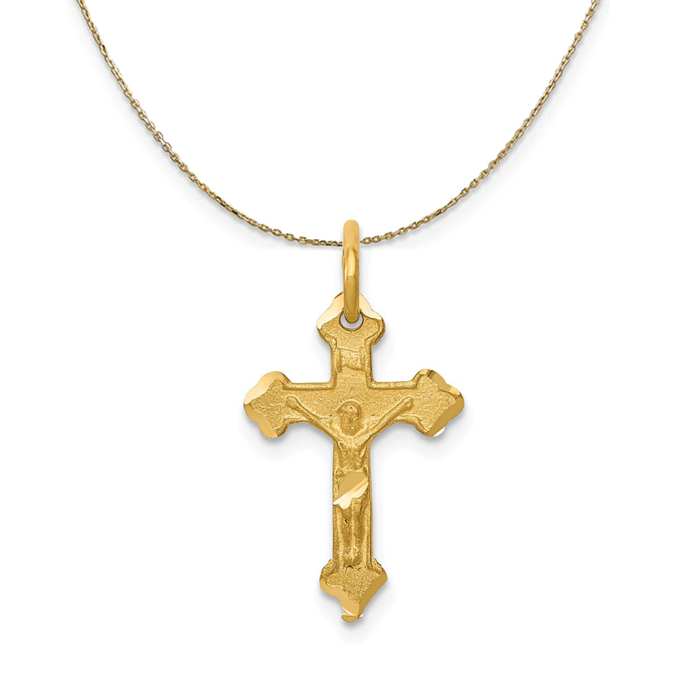 14k Yellow Gold, INRI Budded Crucifix Necklace, Item N24842 by The Black Bow Jewelry Co.