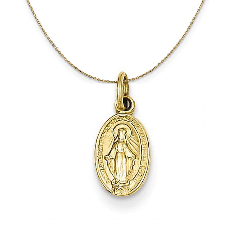 14k Yellow Gold Tiny Miraculous Medal Necklace, Item N24843 by The Black Bow Jewelry Co.