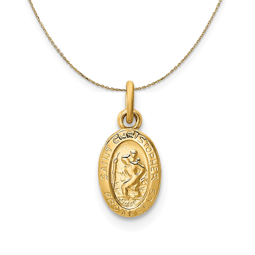 14k Yellow Gold, Tiny Saint Christopher Medal Necklace, Item N24846 by The Black Bow Jewelry Co.