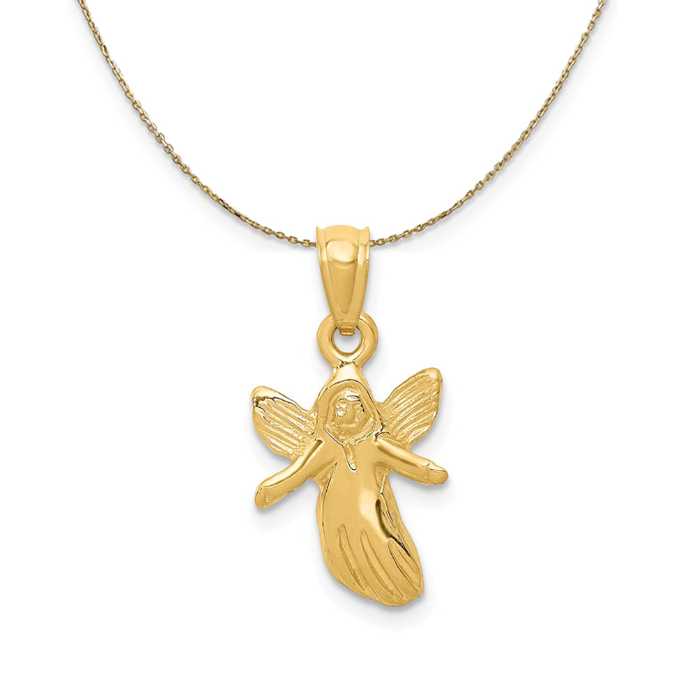 14k Yellow Gold Polished 2D Angel Necklace, Item N24850 by The Black Bow Jewelry Co.