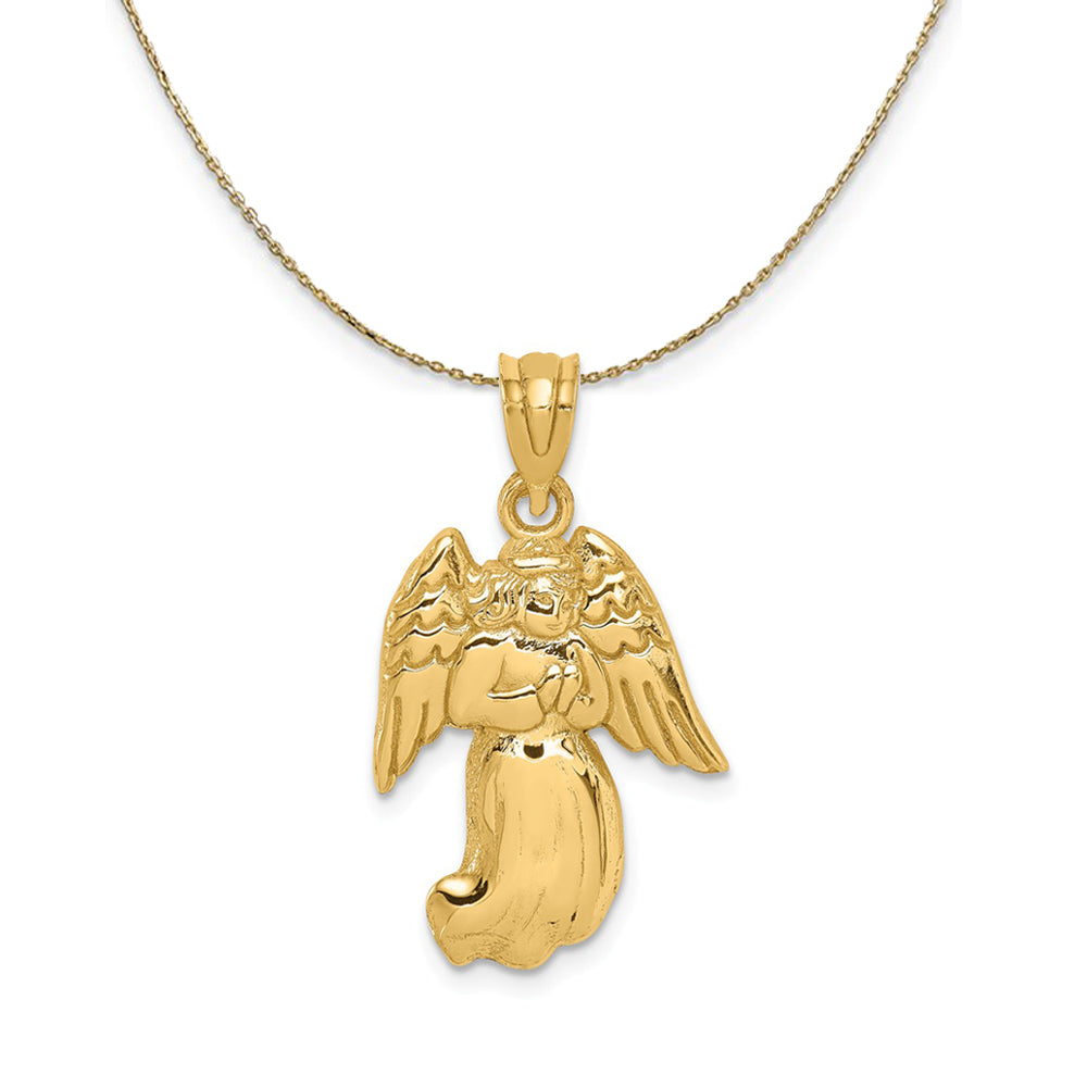 14k Yellow Gold Polished Praying Angel Necklace, Item N24851 by The Black Bow Jewelry Co.