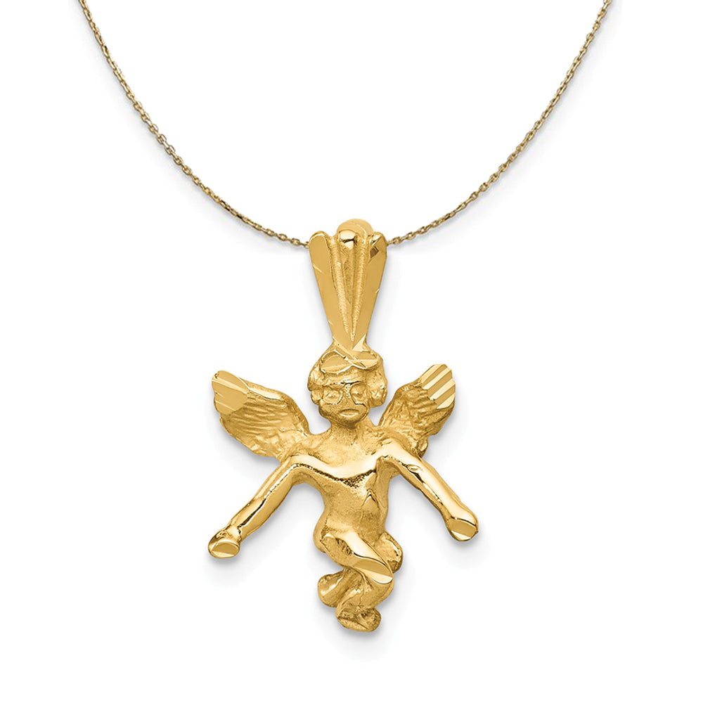 14k Yellow Gold 3D Diamond Cut Angel Necklace, Item N24852 by The Black Bow Jewelry Co.