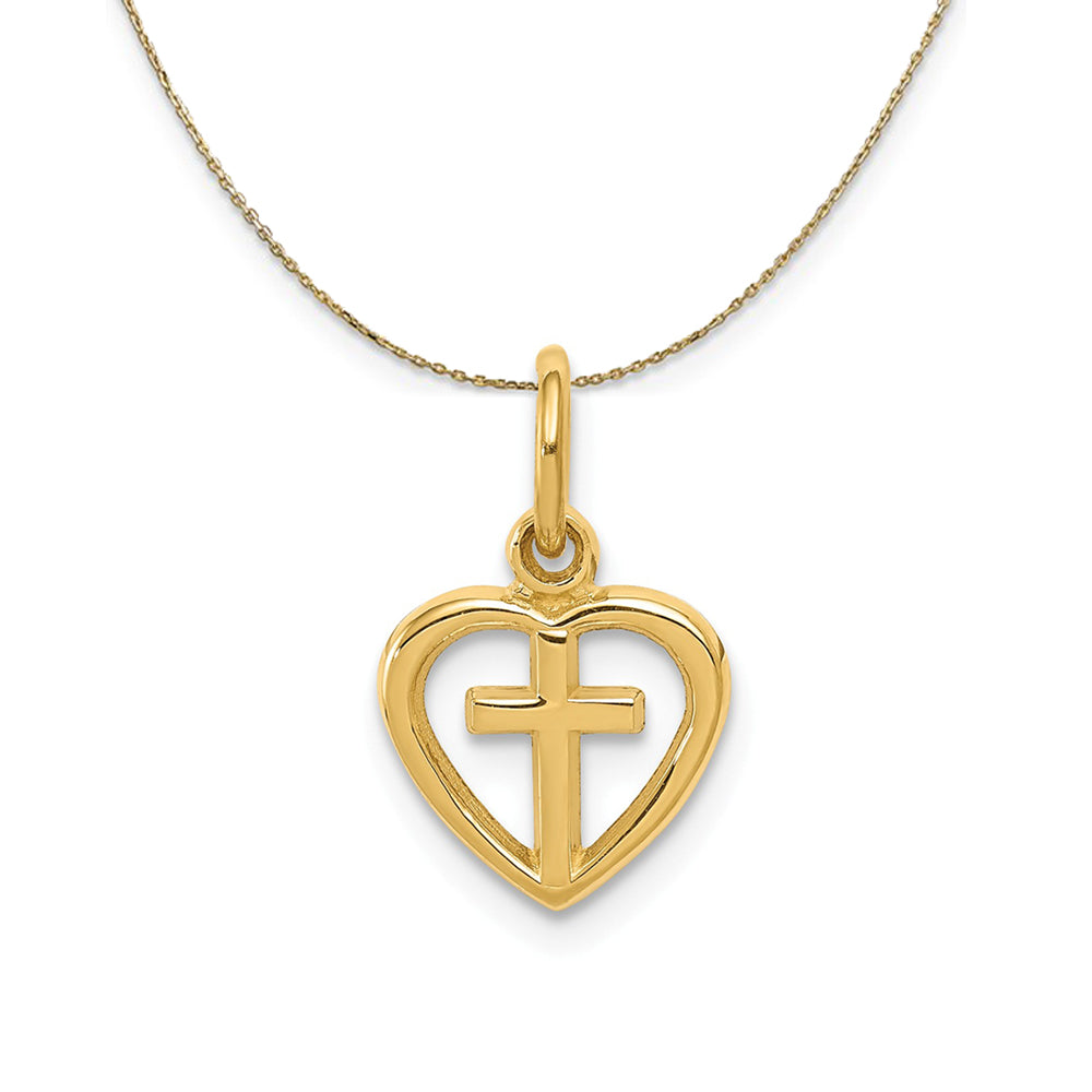 14k Yellow Gold Cross in Heart Necklace, Item N24865 by The Black Bow Jewelry Co.