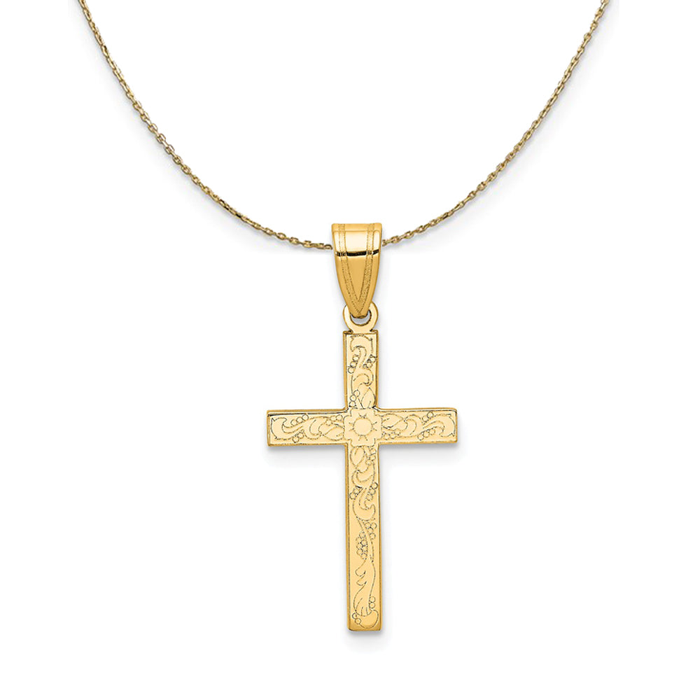 14k Yellow Gold, Floral, Latin Cross Necklace, Item N24881 by The Black Bow Jewelry Co.