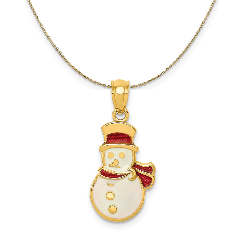 14k Yellow Gold, Enameled Snowman Necklace, Item N24897 by The Black Bow Jewelry Co.