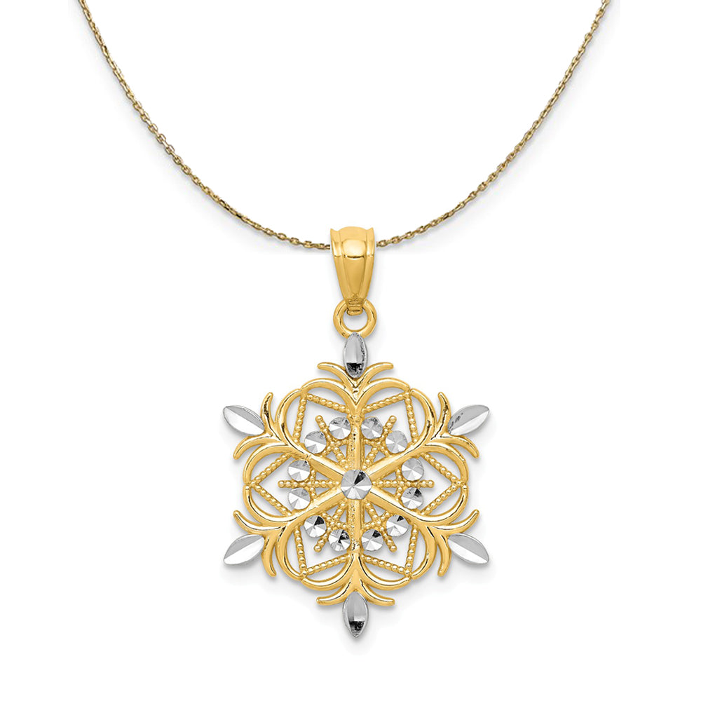 14k Yellow Gold and Rhodium Snowflake Necklace, Item N24900 by The Black Bow Jewelry Co.