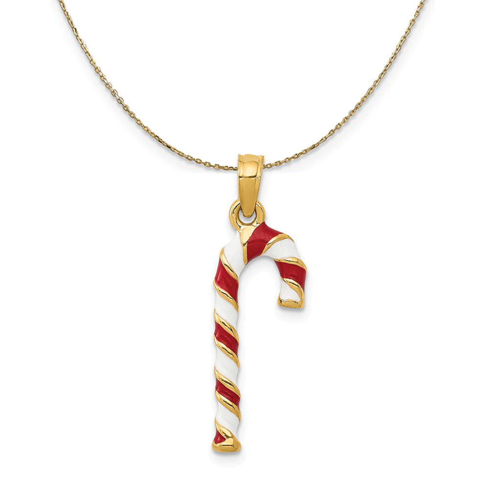 14k Yellow Gold, Enameled Candy Cane Necklace, Item N24908 by The Black Bow Jewelry Co.