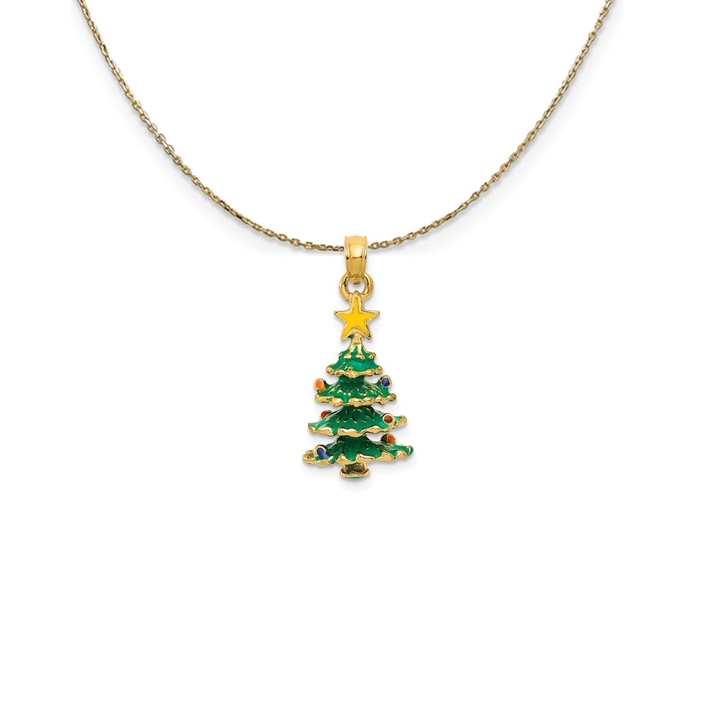 14k Yellow Gold, 3D Enameled Christmas Tree Necklace, Item N24911 by The Black Bow Jewelry Co.