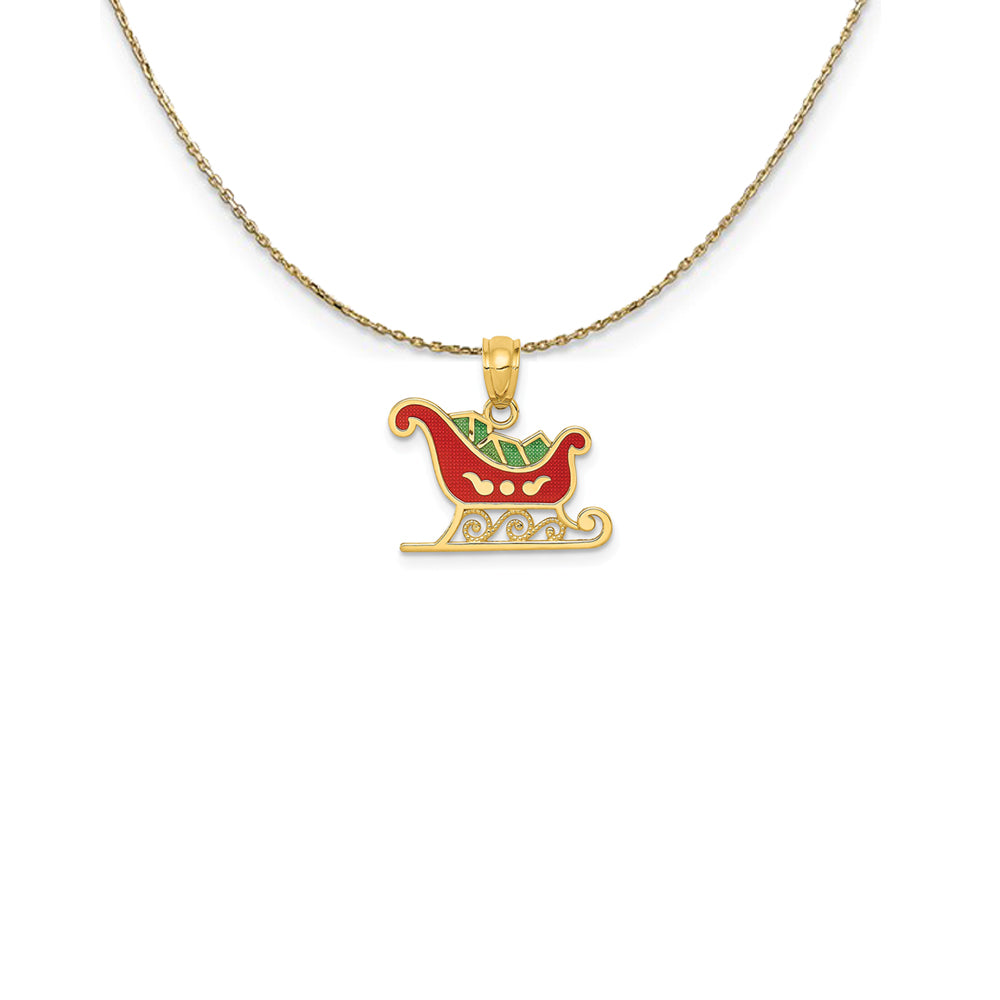 14k Yellow Gold, Enameled Sleigh Necklace, Item N24913 by The Black Bow Jewelry Co.