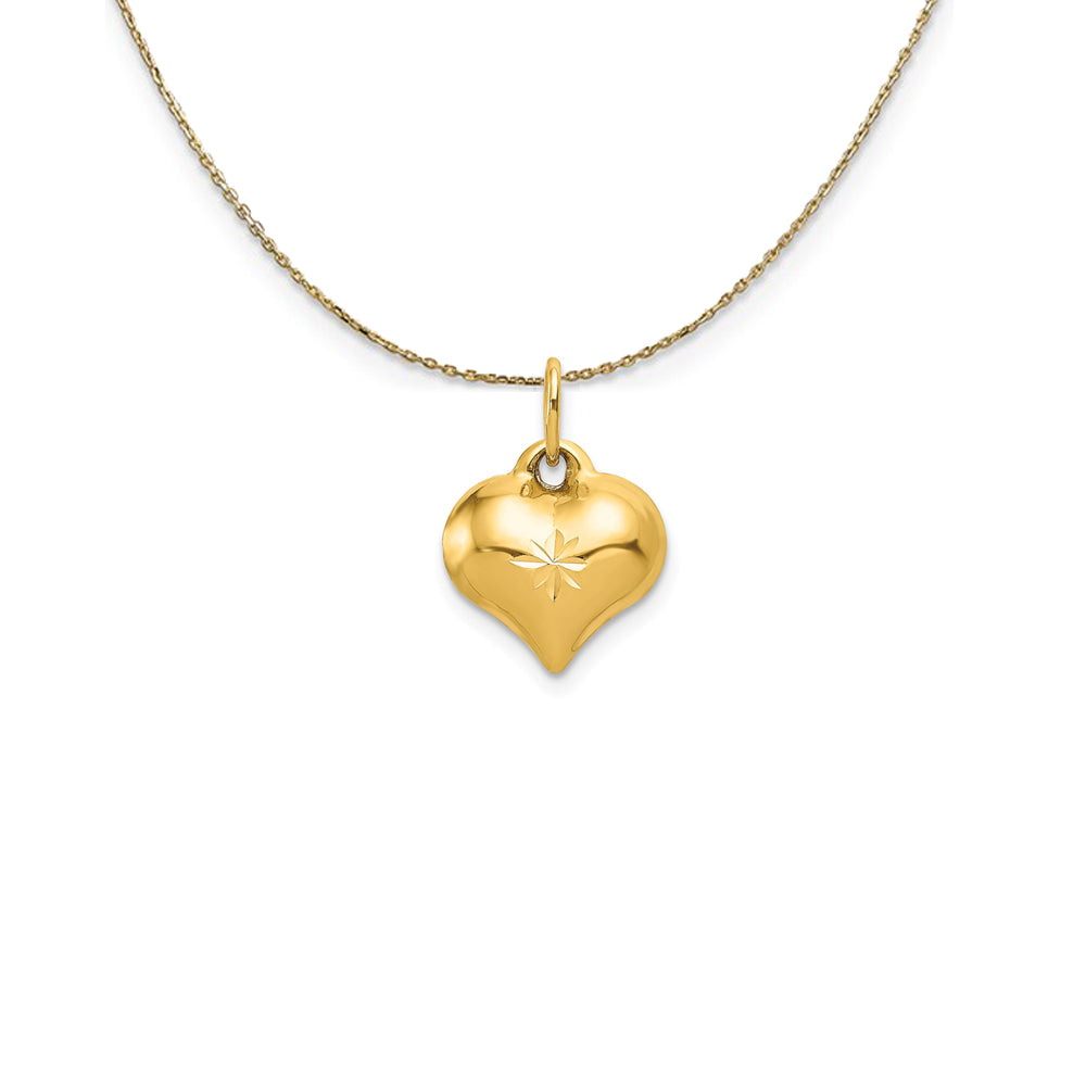 14k Yellow Gold Diamond Cut Puffed Heart (10mm) Necklace, Item N24941 by The Black Bow Jewelry Co.