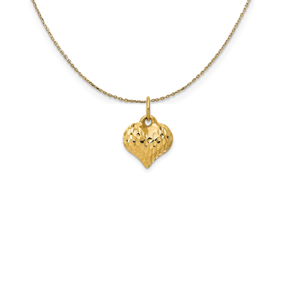 14k Yellow Gold Diamond Cut Puffed Heart (11mm) Necklace, Item N24944 by The Black Bow Jewelry Co.